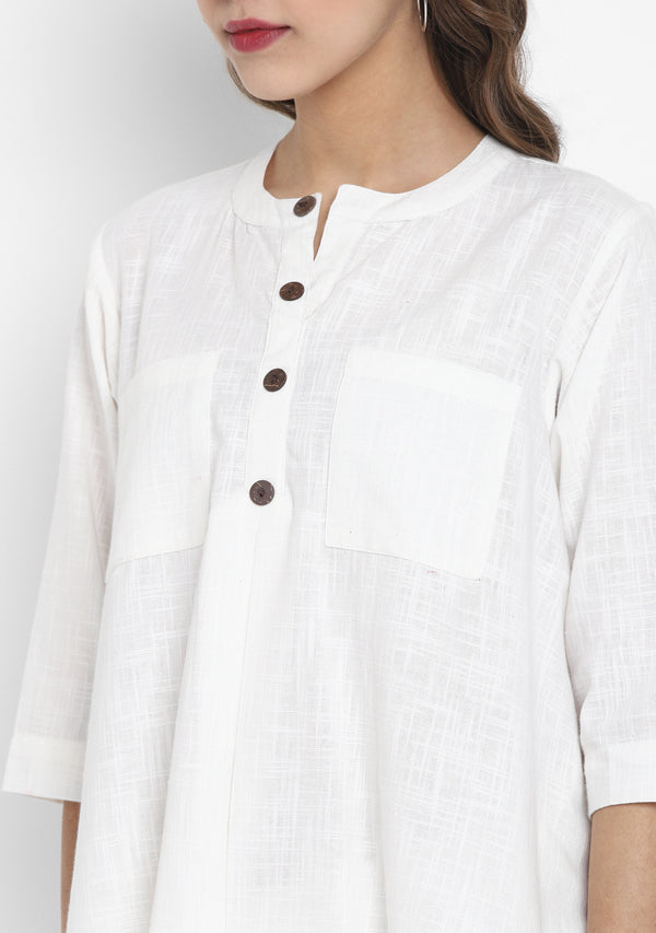 White Short Cotton Tunic With Pleats - unidra.myshopify.com