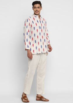 Ivory Blue and Red Ikat Weave Cotton Shirt and Pyjamas For Men - unidra.myshopify.com