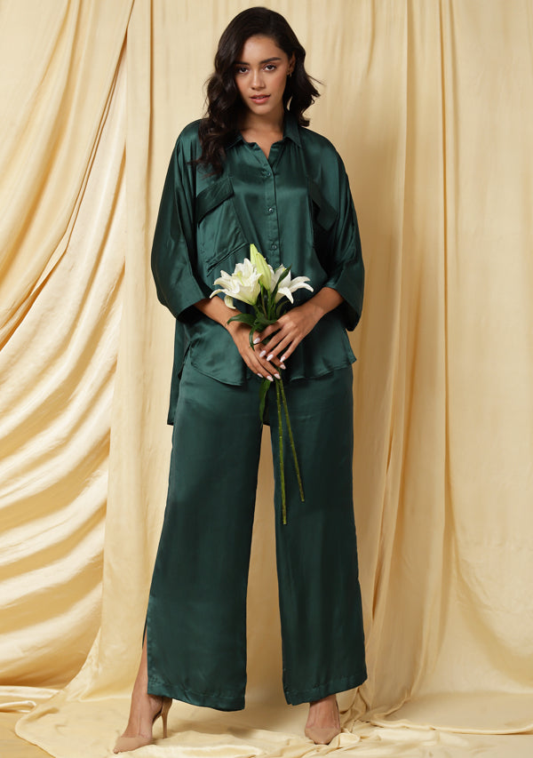 Embrace Teal Green Modal Collared Co-ord Set/Hang Out