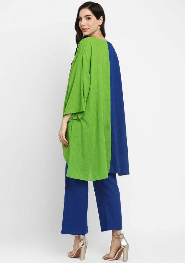 Royal Blue and Parrot Asymmetric Cotton Tunic(Top Only)
