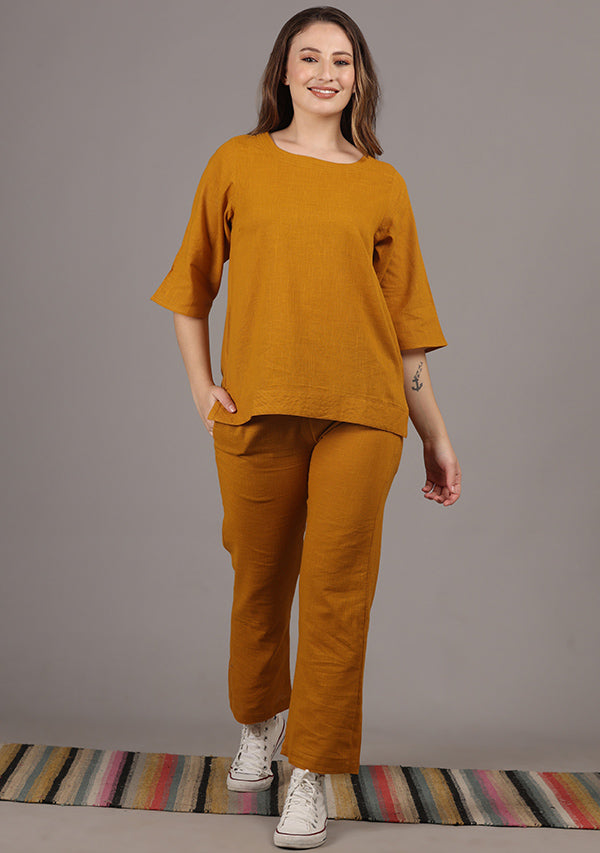 Mustard Cotton Yoga Wear With Sleeves
