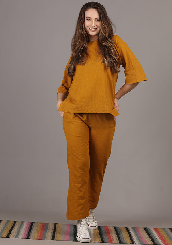 Mustard Cotton Yoga Wear With Sleeves