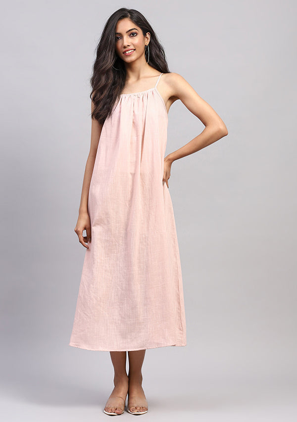 Soft Pink Cotton Strap Dress
