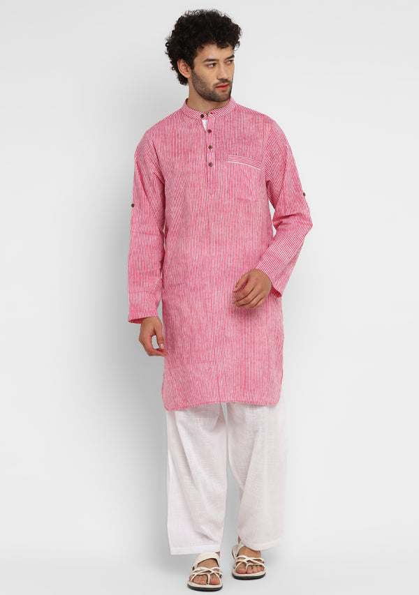 Pink White Striped Kurta and Pathani Salwar For Men