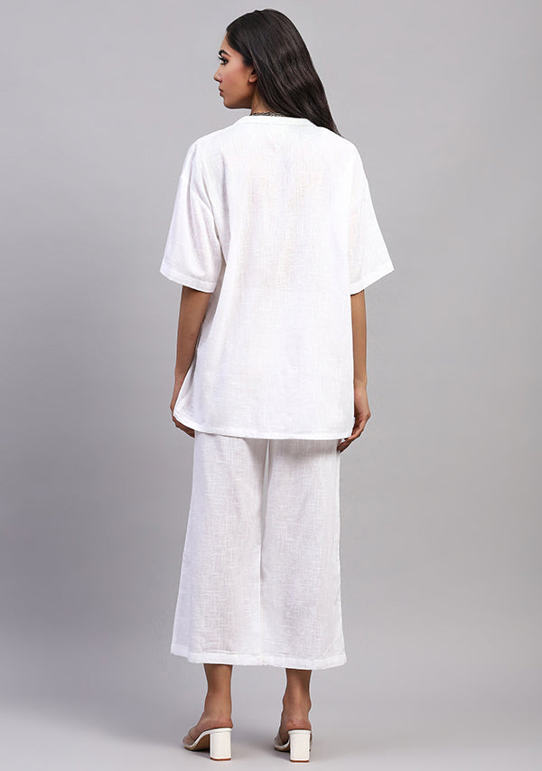 White Front Open Cotton Co-ord Set With Pants