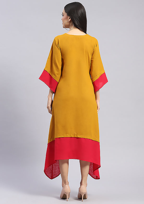 Mustard and Fuschia Layered Side Tail Cotton Dress
