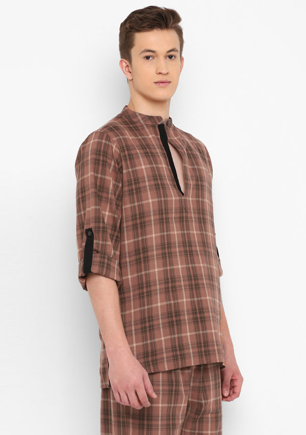 Brown Black Checked Shirt And Pyjamas For Men