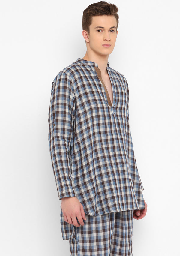 Blue Brown Checked Cotton Shirt and Shorts For Men