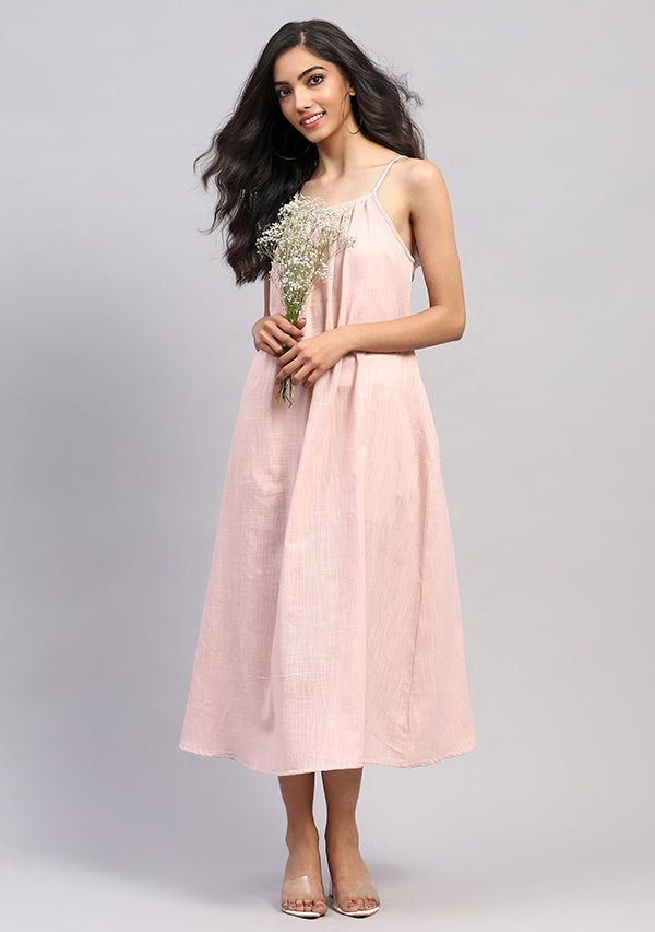 Soft Pink Cotton Strap Dress