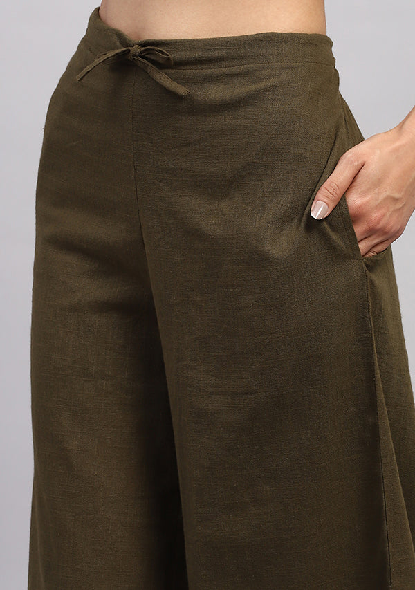Military Green Collared Co-ord Set With Pants