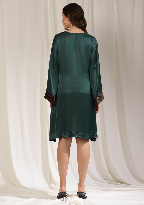 Teal Short Modal Dress with Bronze Trimmings
