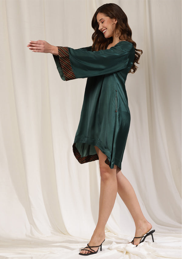Teal Short Modal Dress with Bronze Trimmings