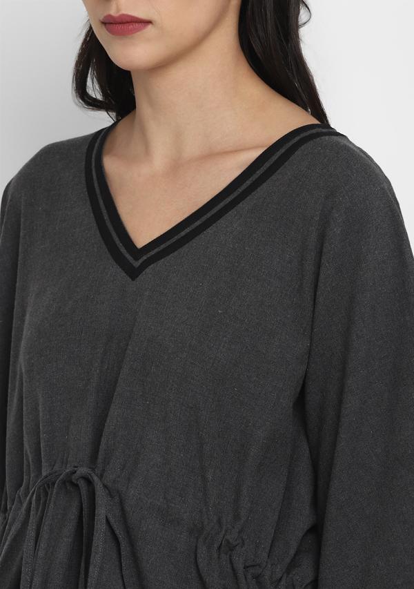 Flannel  Grey Black Short Kaftan With Pyjamas - unidra.myshopify.com