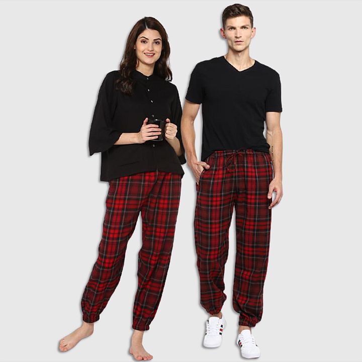 Couple's Wear - Red Black Checked Flannel Loungewear for "HIM & HER"