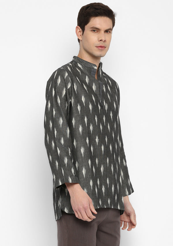 Grey Ivory Ikat Weave Cotton Shirt and Shorts For Men