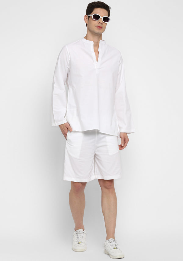 White Cotton Shirt and Shorts For Men