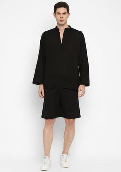 Black Cotton Shirt and Shorts For Men