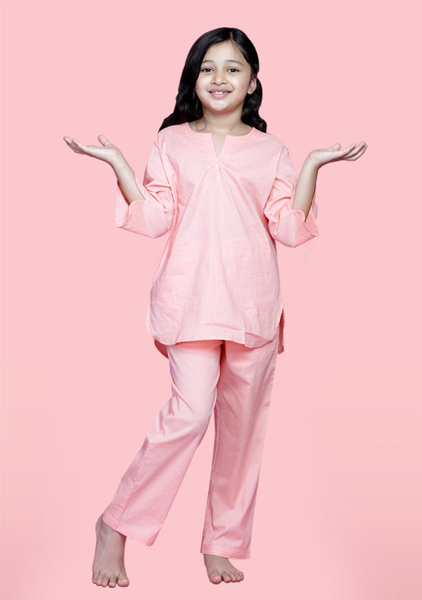 Peach Cotton Night Suit For Kids - unidra.myshopify.com