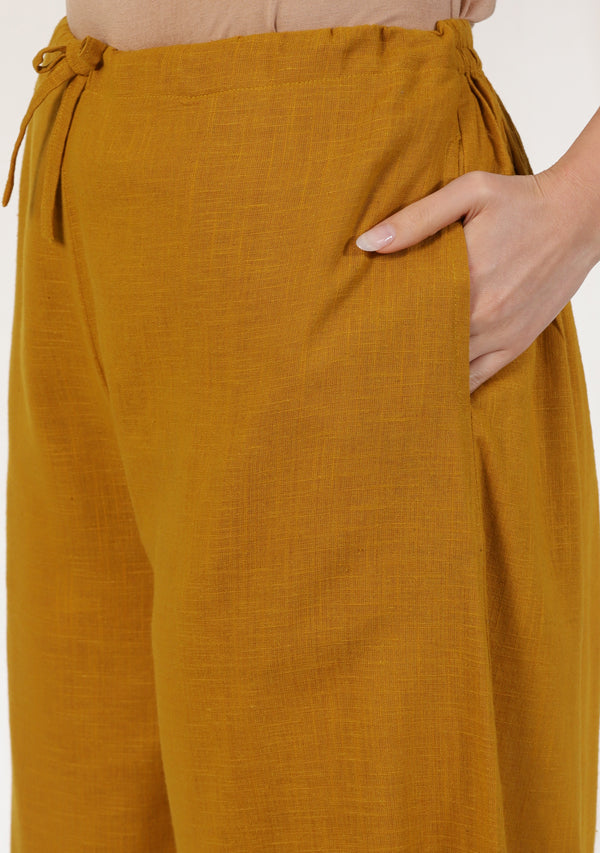 Mustard Cotton Co-ord Set with Beige Yoke Black and Contrast Trimmings