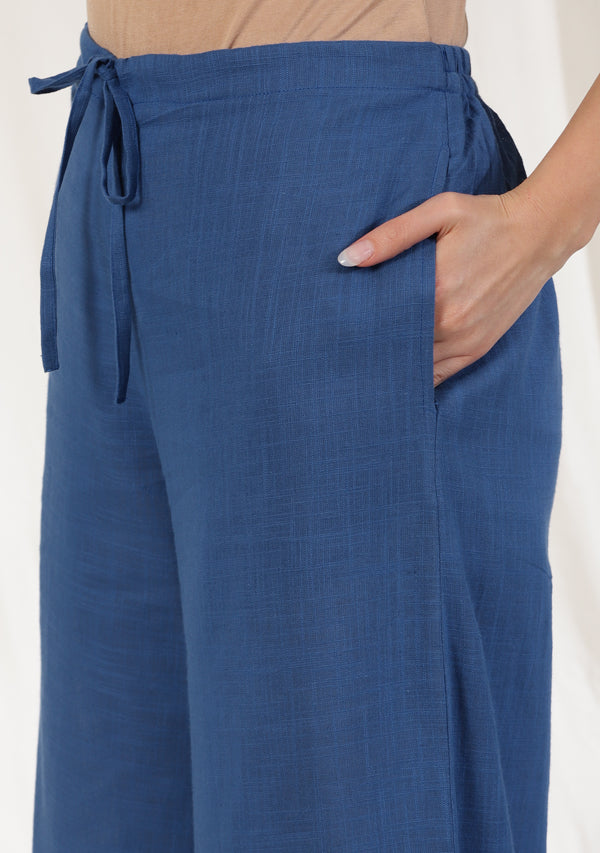 Royal Blue Asymmetric Cotton Kurta Paired with Pants