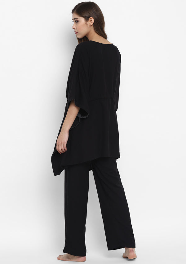 Flannel Black Grey Short Kaftan With Pyjamas - unidra.myshopify.com