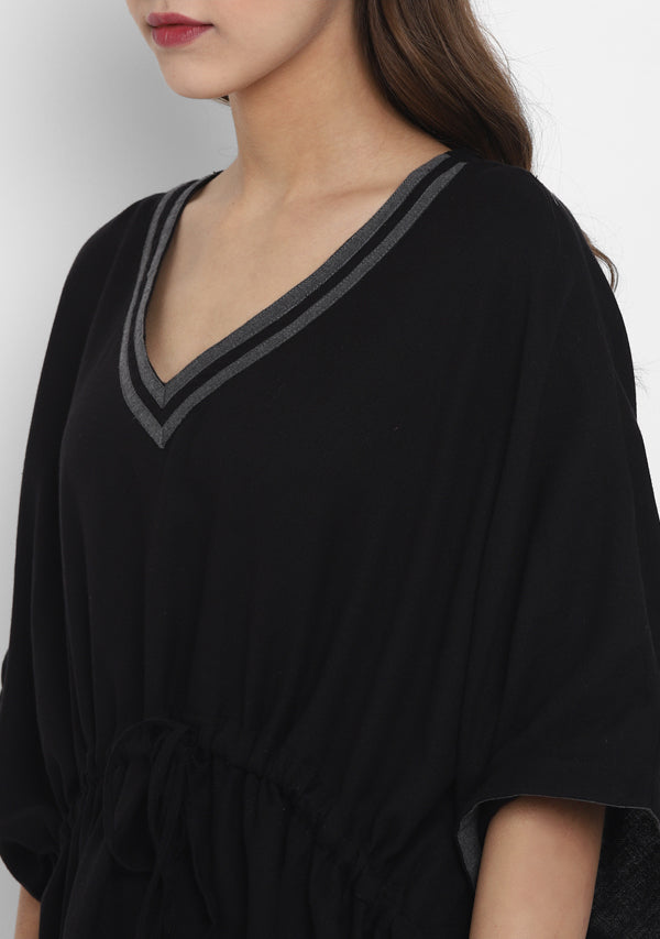 Flannel Black Grey Short Kaftan With Pyjamas - unidra.myshopify.com