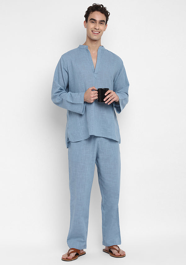 Smoke Blue Cotton Shirt and Pyjamas For Men - unidra.myshopify.com