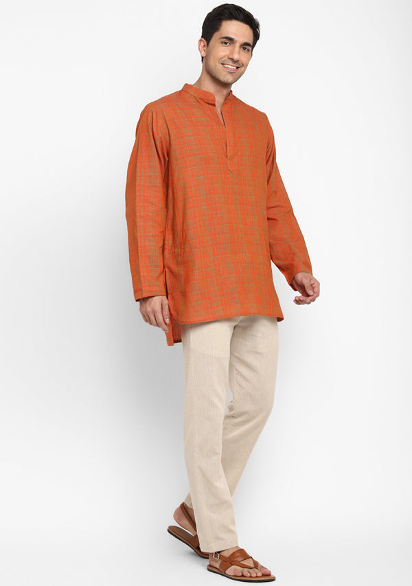Rust Green Fine Check Cotton Shirt and Pyjamas For Men - unidra.myshopify.com