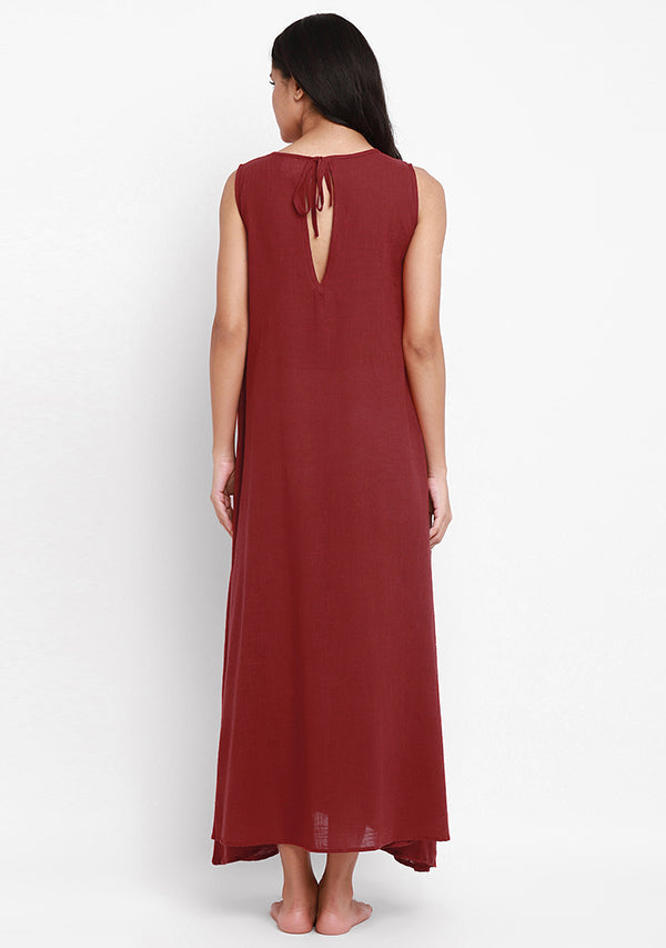 Red Sleeveless A-Line Long Cotton Dress - unidra.myshopify.com