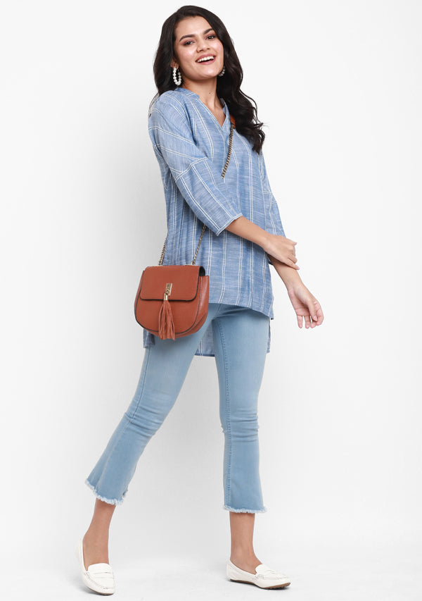 Blue Tunic With High Low Bottom Style