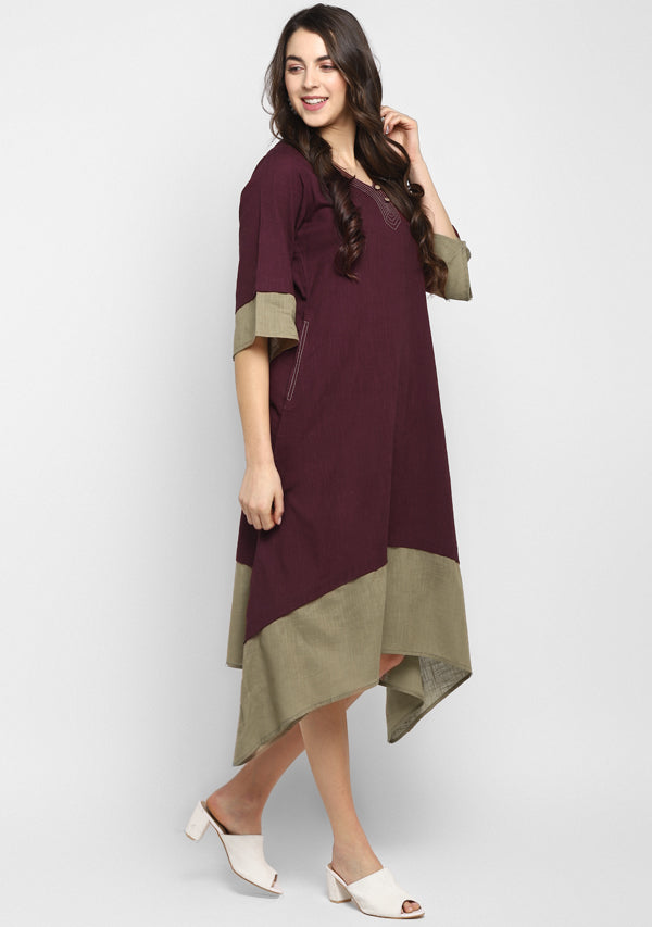 Wine Khaki Layered Side Tail Cotton Dress - unidra.myshopify.com