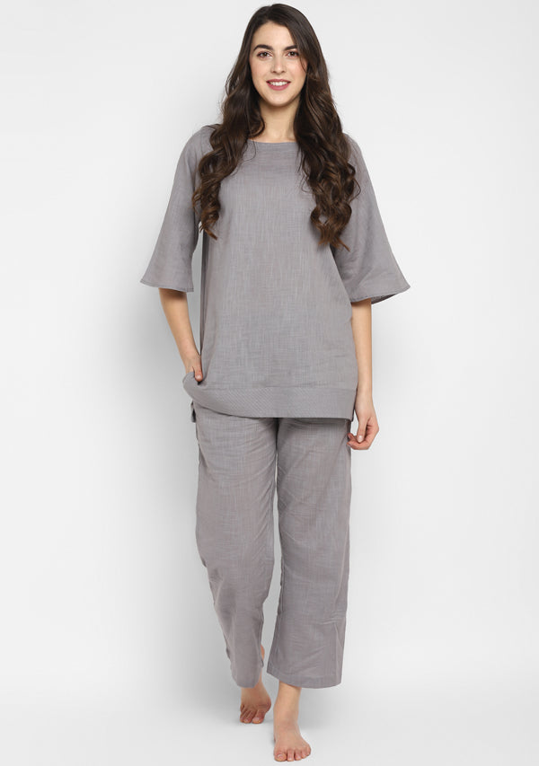 Grey Cotton Yoga Wear With Sleeves - unidra.myshopify.com