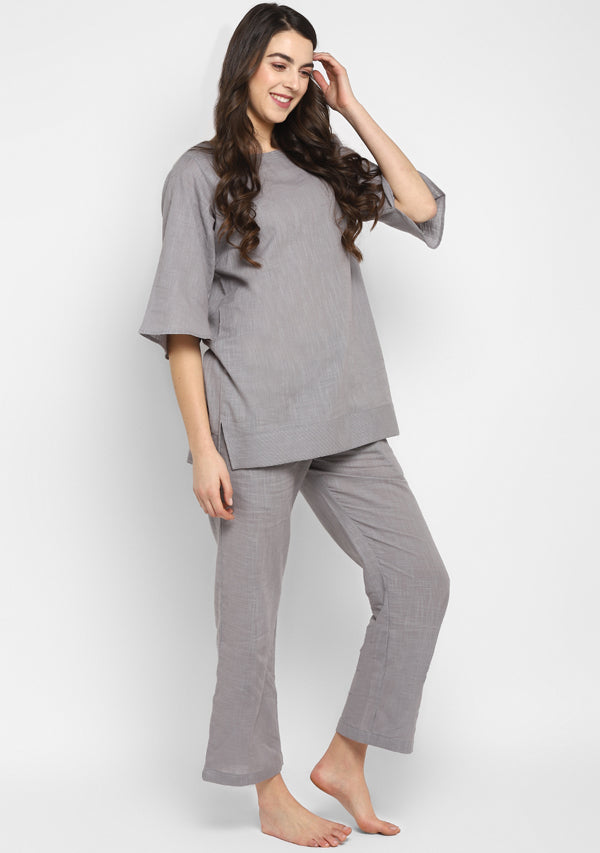 Grey Cotton Yoga Wear With Sleeves – uNidraa