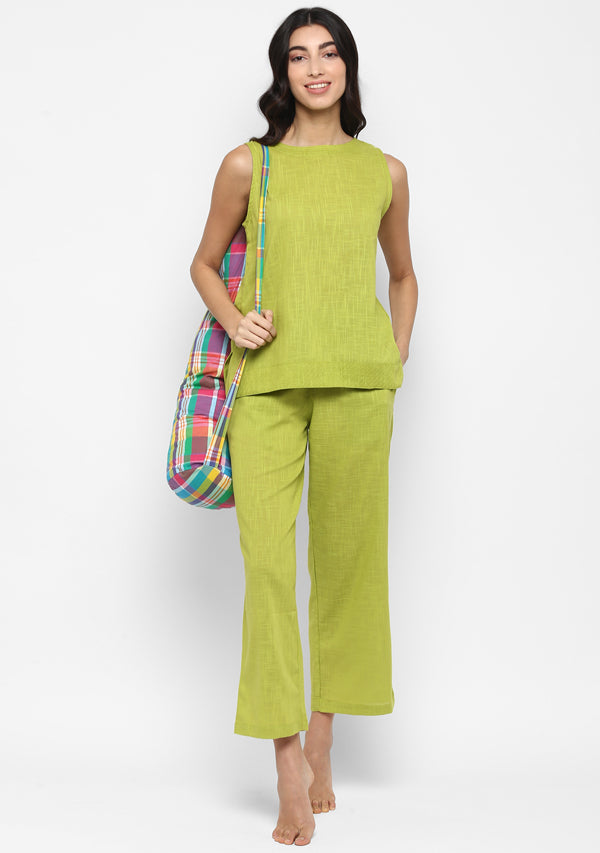 Parrot Green Sleeveless Cotton Yoga Wear - unidra.myshopify.com