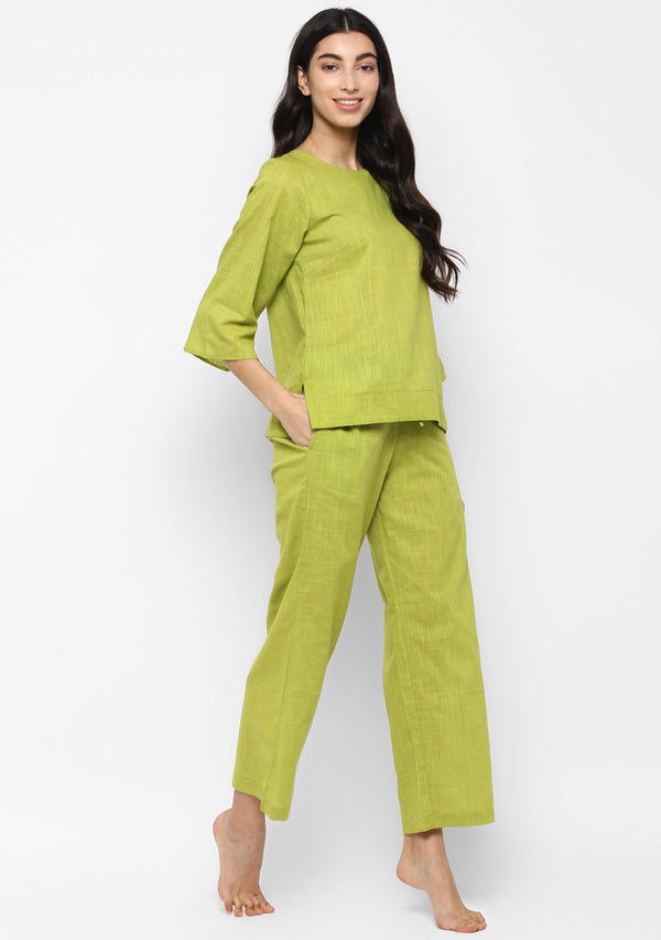 Parrot Green Cotton Yoga Wear With Sleeves - unidra.myshopify.com