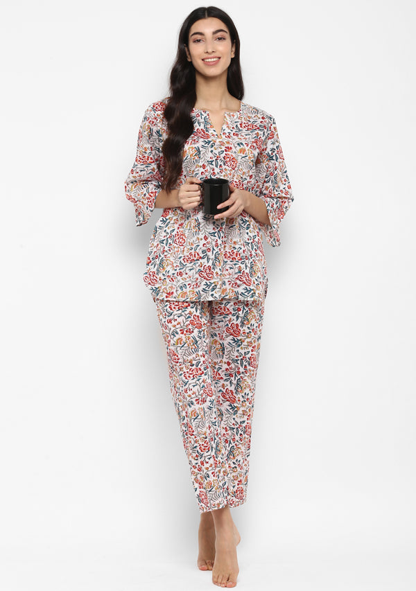 Blue Cotton Candy Block Printed Night suit