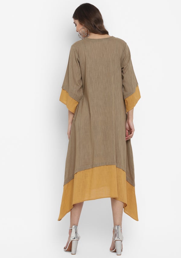 Khaki Green Mustard Layered Side Tail Cotton Dress - unidra.myshopify.com