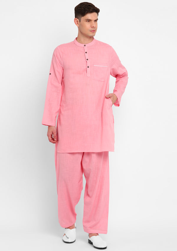 Baby Pink Cotton Kurta and Pathani Salwar For Men