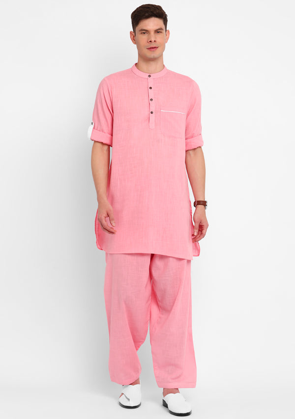 Baby Pink Cotton Kurta and Pathani Salwar For Men