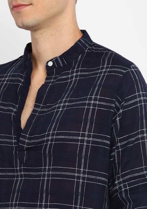 Navy Blue White Checked Cotton Shirt(only) For Men
