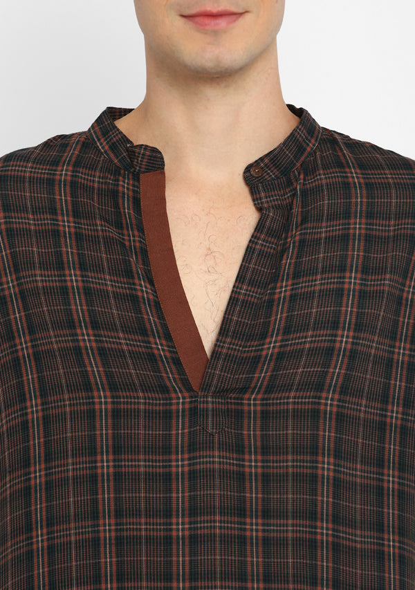 Emerald Green and Brown Checked Cotton(Only) Shirt For Men