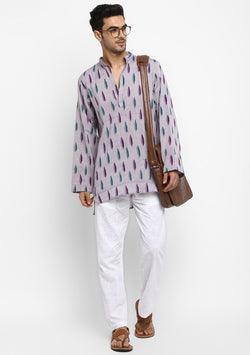 Purple Green Ikat Weave Cotton Shirt and Pyjamas For Men - unidra.myshopify.com
