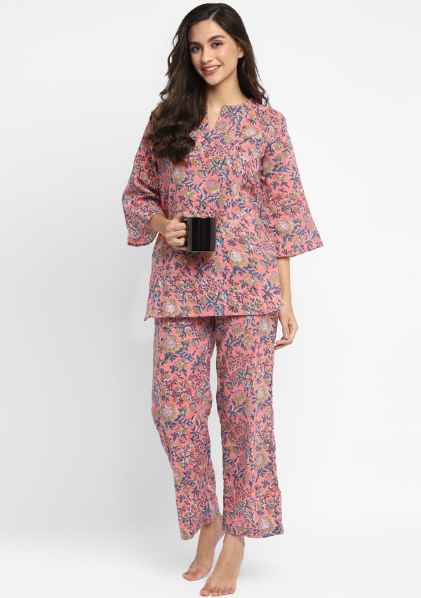 Buy F Fashiol.com Women's Floral Print Round Neck Night Suit Set Of Top &  Pyjama | Women Night suit | women night top and pyjama set| women top  pyjama (Multi-prints) Online at
