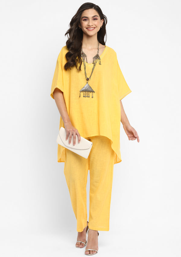 Yellow Asymmetric Cotton Tunic ( Only Top )