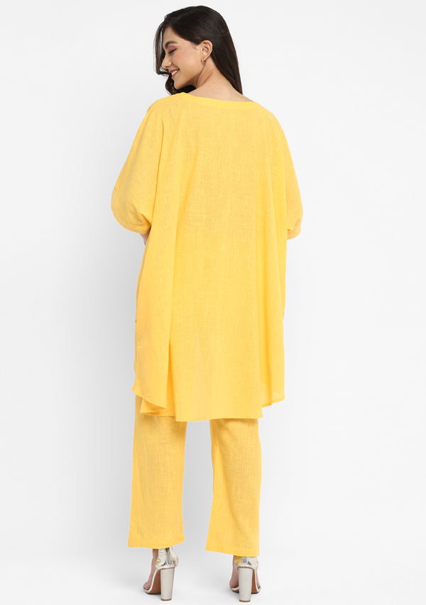 Yellow Asymmetric Cotton Tunic ( Only Top )