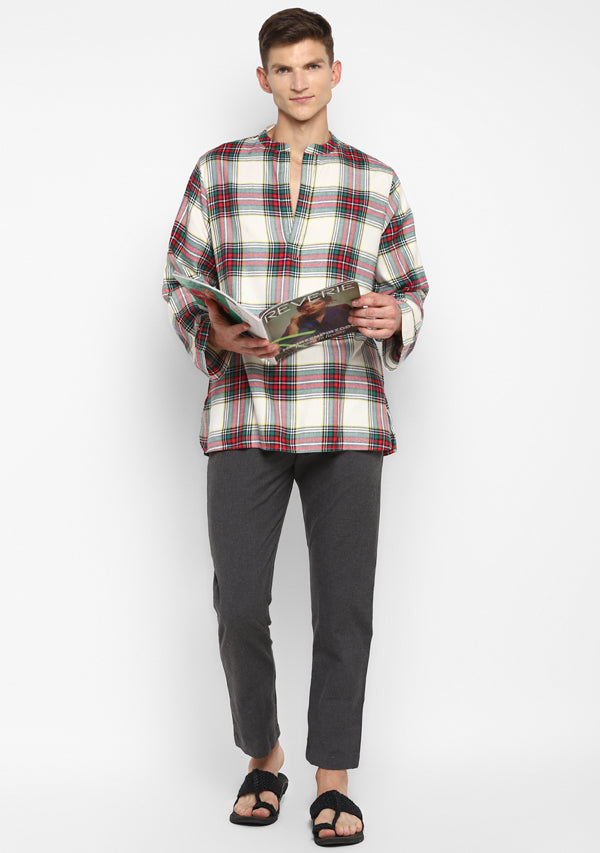 Flannel Ivory Red Green Check Shirt and Cotton Pyjamas For Men