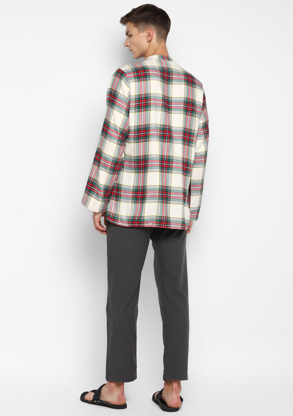 Flannel Ivory Red Green Check Shirt and Cotton Pyjamas For Men