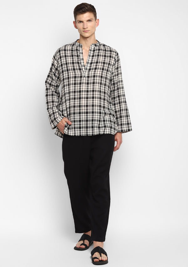Flannel White Black Check Shirt and Pyjamas For Men