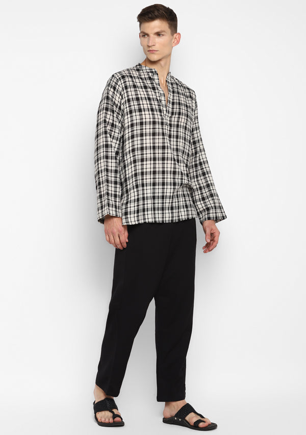 Flannel White Black Check Shirt and Pyjamas For Men