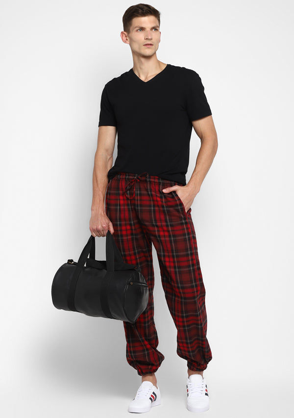 Flannel Red Black Checked Jogger Pants For Men